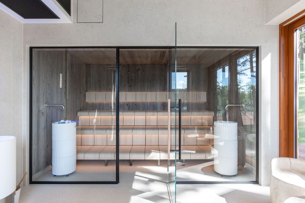 Esperanza Spa sauna with warm wood interior offering deep relaxation.